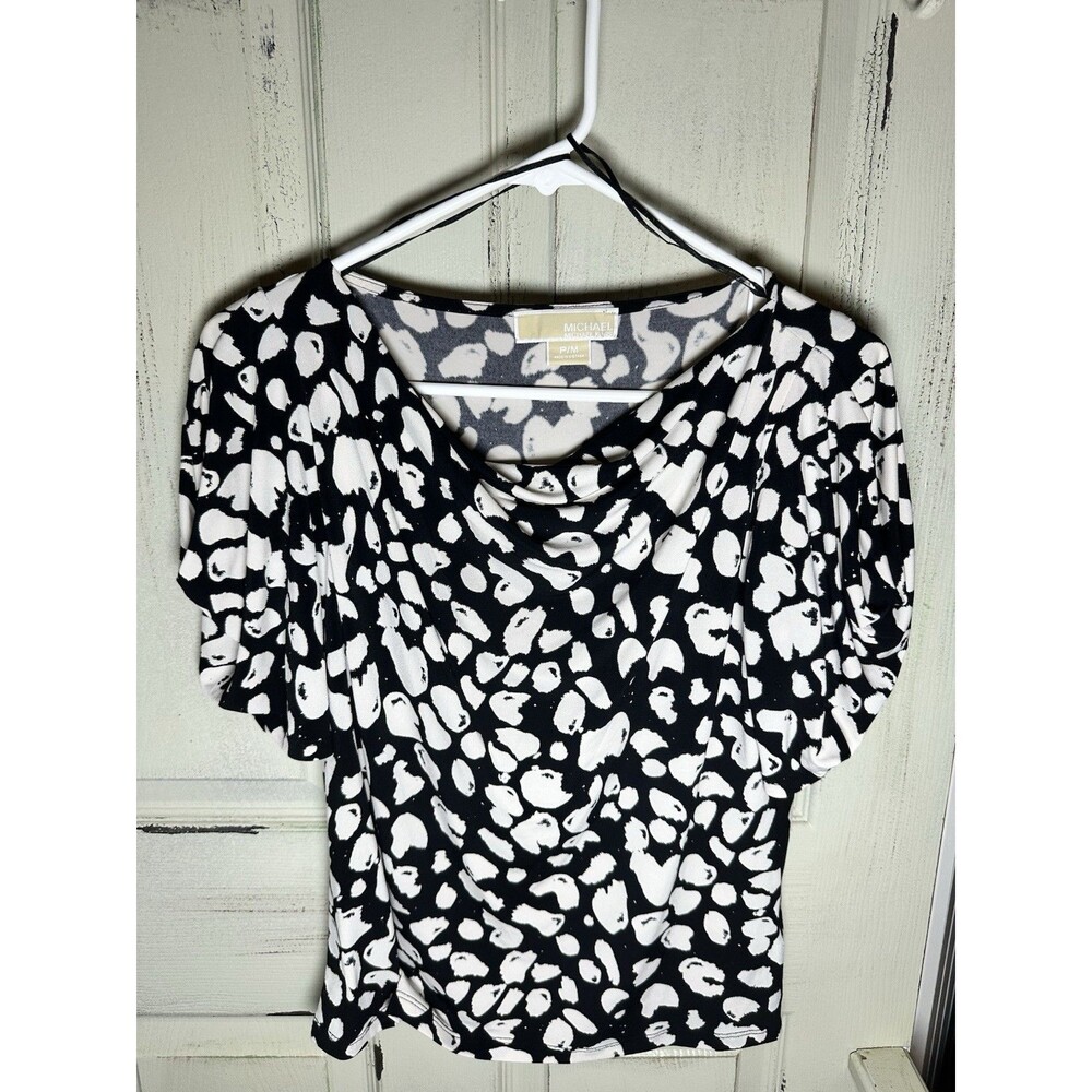 Michael Kors Women’s Petite Short Sleeve Blouse Sz PM Black And Beige